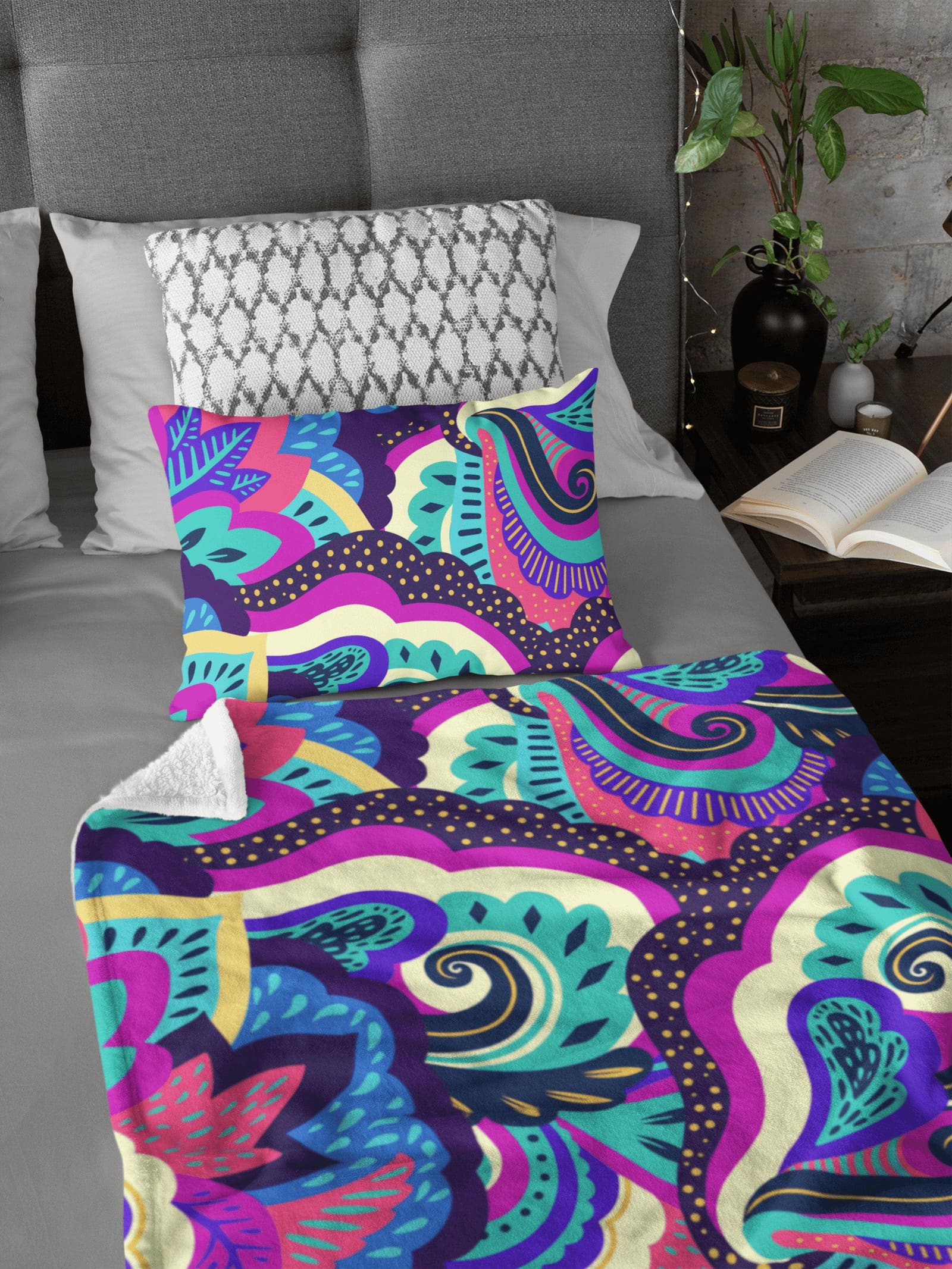 Paisley Swirl Green Violet Colorful Soft Fluffy Velvet Flannel Fleece Throw Blanket