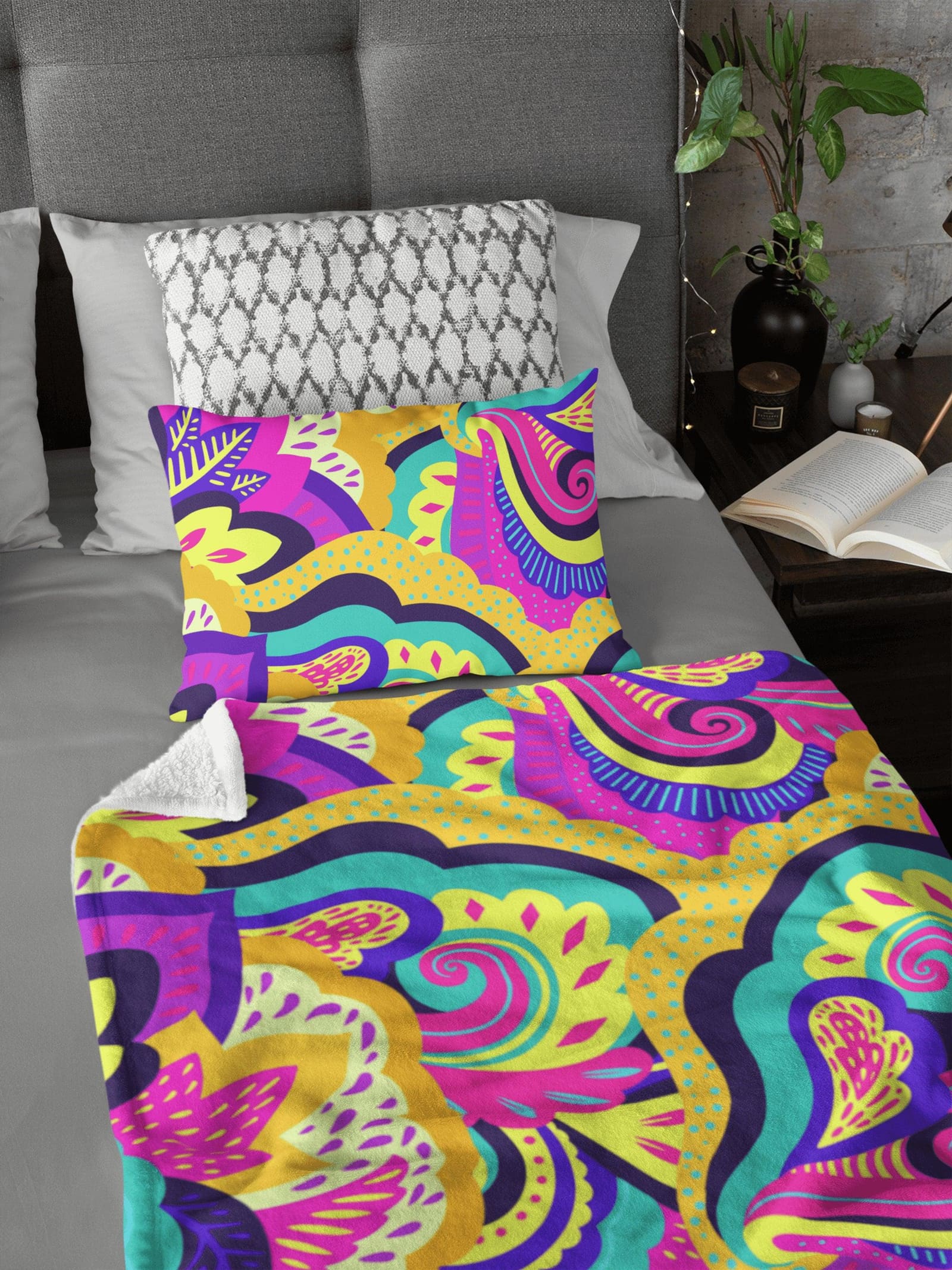 Paisley Swirl Yellow Pink Colorful Soft Fluffy Velvet Flannel Fleece Throw Blanket