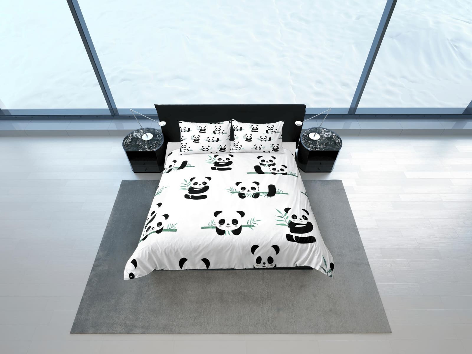 Panda and bamboo duvet cover kids, bedding set full, king, queen, dorm bedding, toddler bedding, aesthetic bedspread, pand…