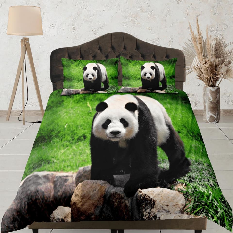 Panda in grassland duvet cover kids, bedding set full, king, queen, dorm bedding, toddler bedding, aesthetic bedspread, pa…