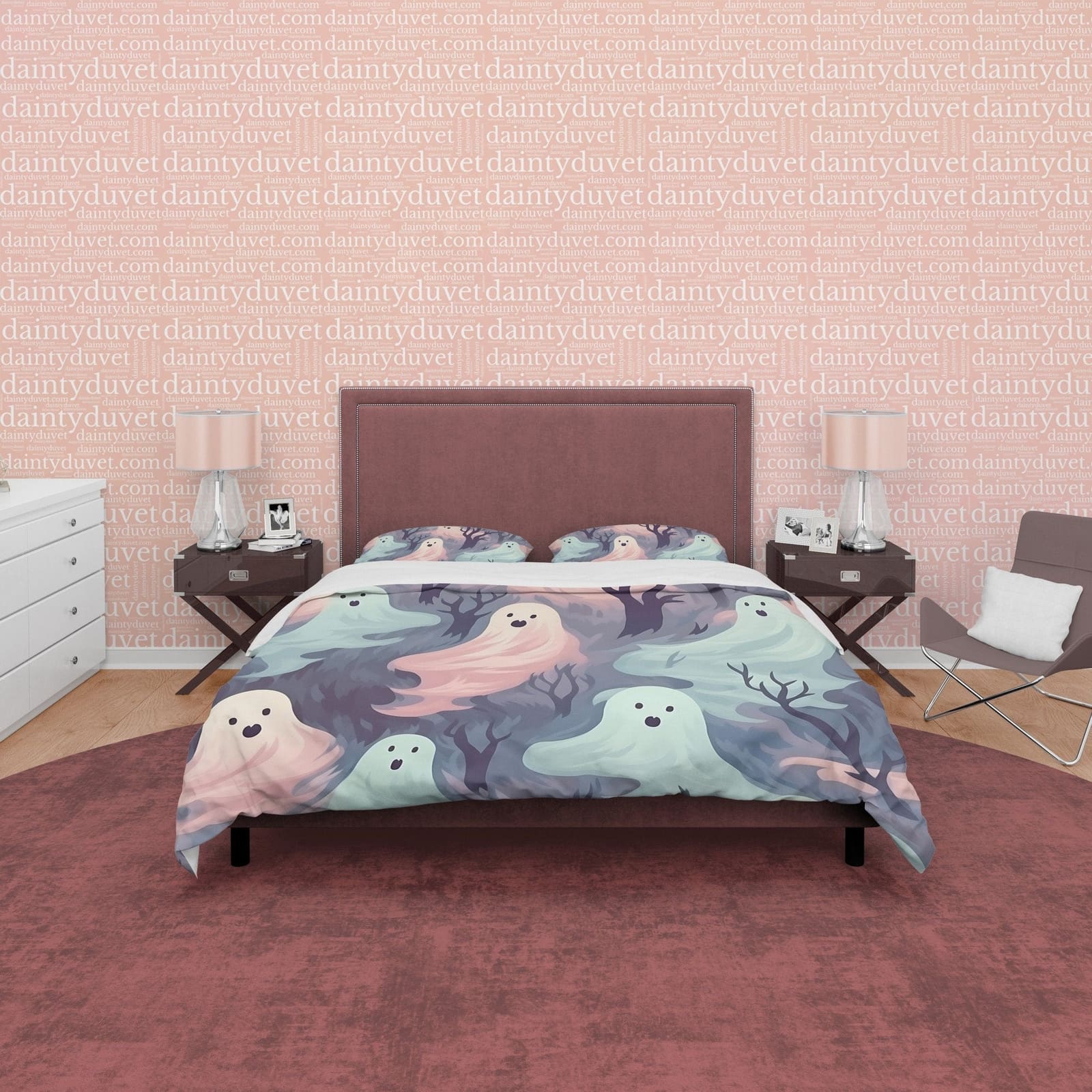 Pastel Colored Ghosts Duvet Cover Set Pillowcase, Quilt Cover Aesthetic Zipper Bedding, Halloween Room Decor, Spooky Beddi…