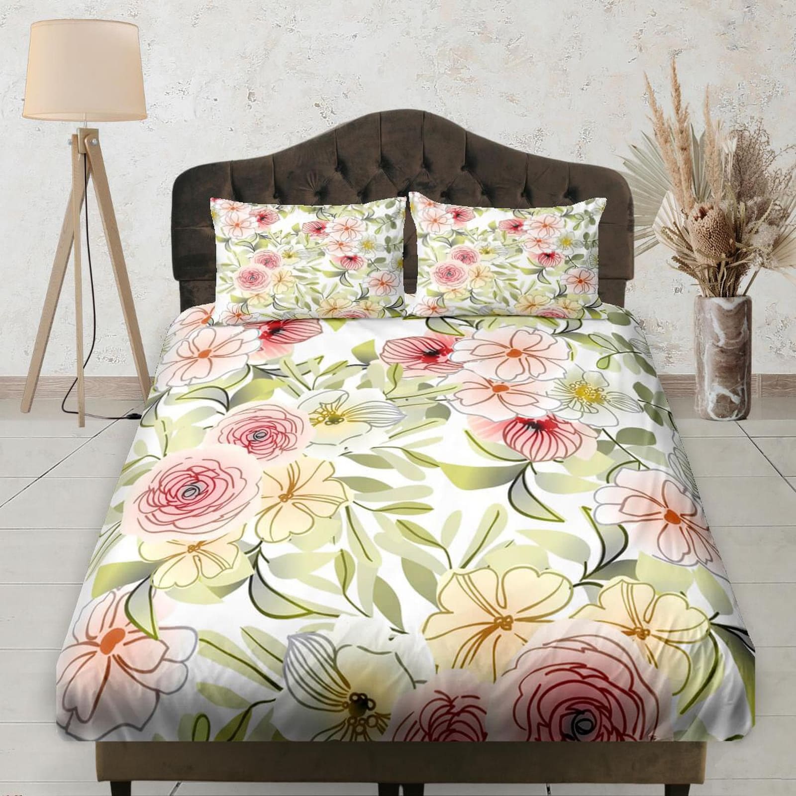 Pastel Colors, Floral Printed Fitted Sheet, Aesthetic Boho Bedding Set Full, Elastic Bedsheet, Dorm Bedding, Crib Sheet, S…