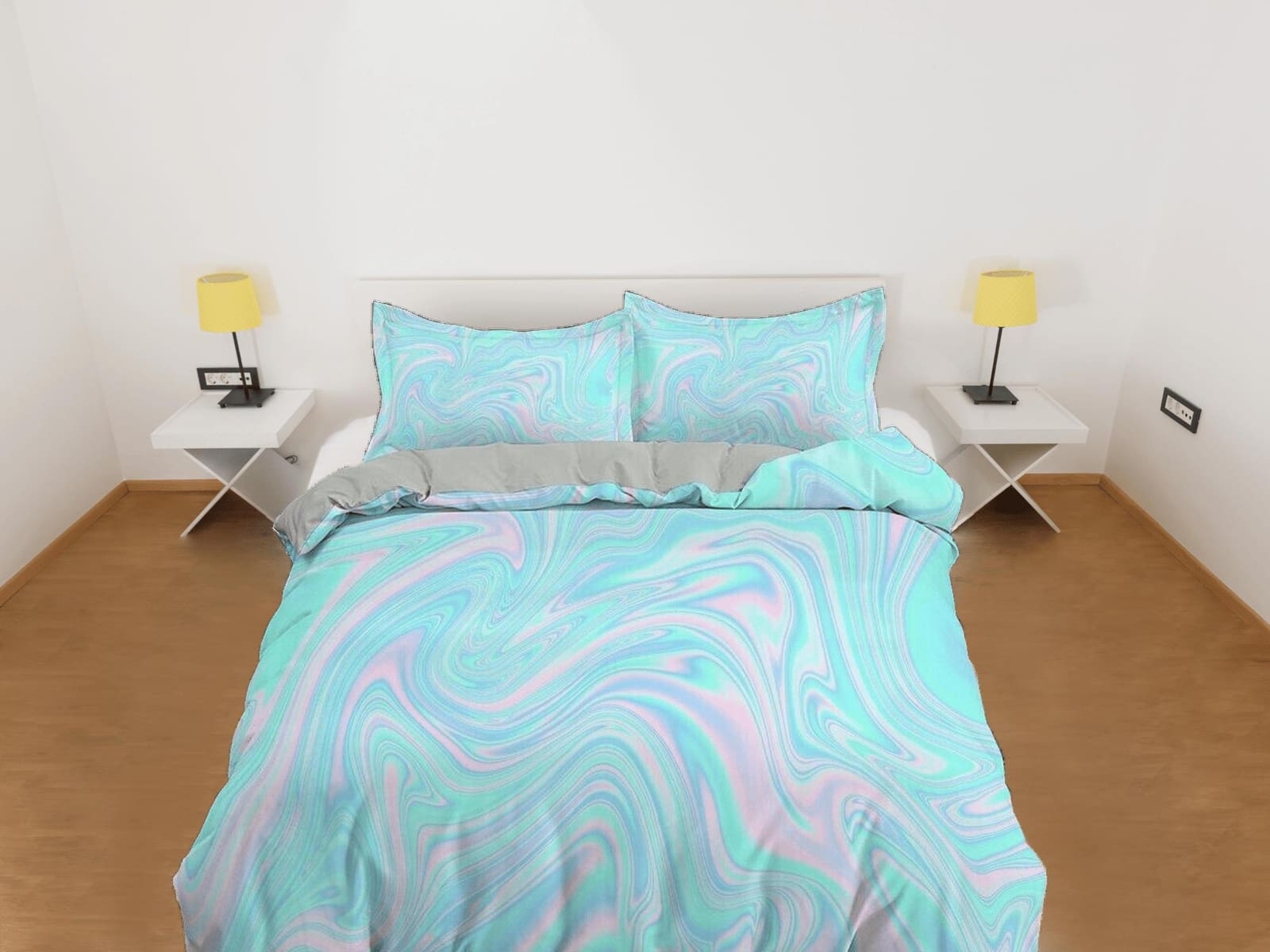 Pastel colors light blue pink aesthetic duvet cover, contemporary marble abstract art room decor boho chic bedding set ful…