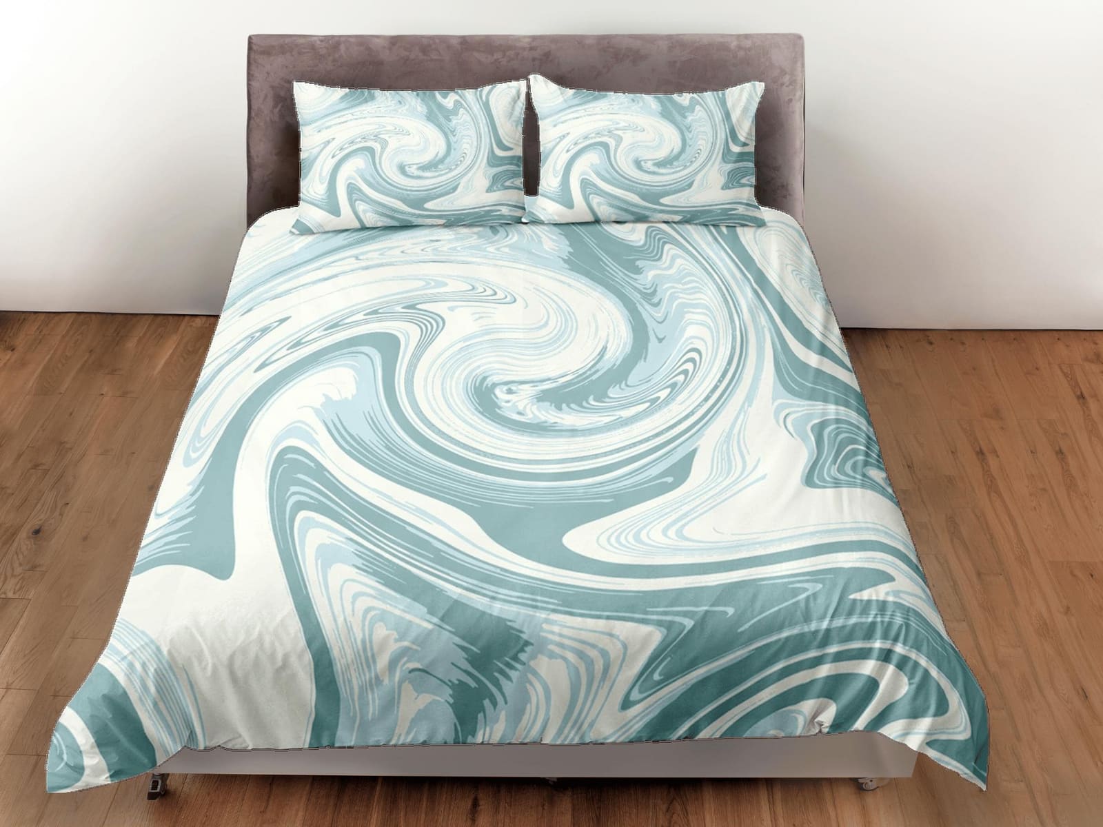 Pastel green contemporary bedroom set aesthetic duvet cover, marble abstract art room decor boho chic bedding set full kin…