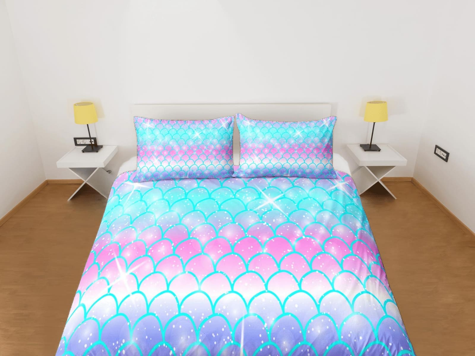 Pastel Unicorn Rainbow Duvet Cover Set, Mermaid Tail Blanket Dorm Bedding, Comforter Cover Twin, Kids Bedding
