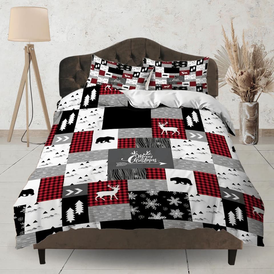 Patchwork Christmas bedding & pillowcase holiday gift duvet cover king queen full twin toddler bedding baby Christmas farm…