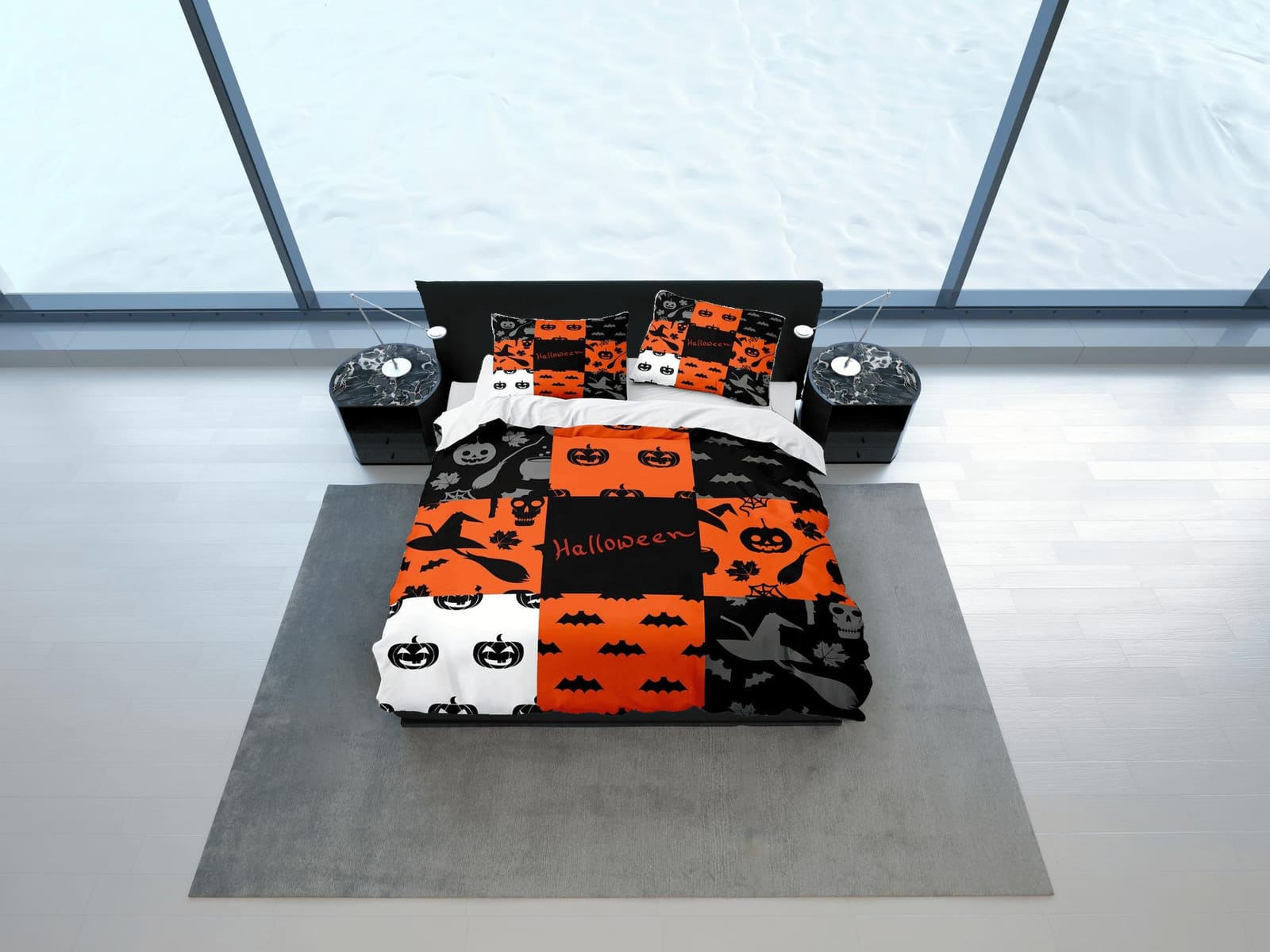 Patchwork halloween full size bedding & pillowcase, duvet cover set dorm bedding, halloween decor, nursery toddler bedding…