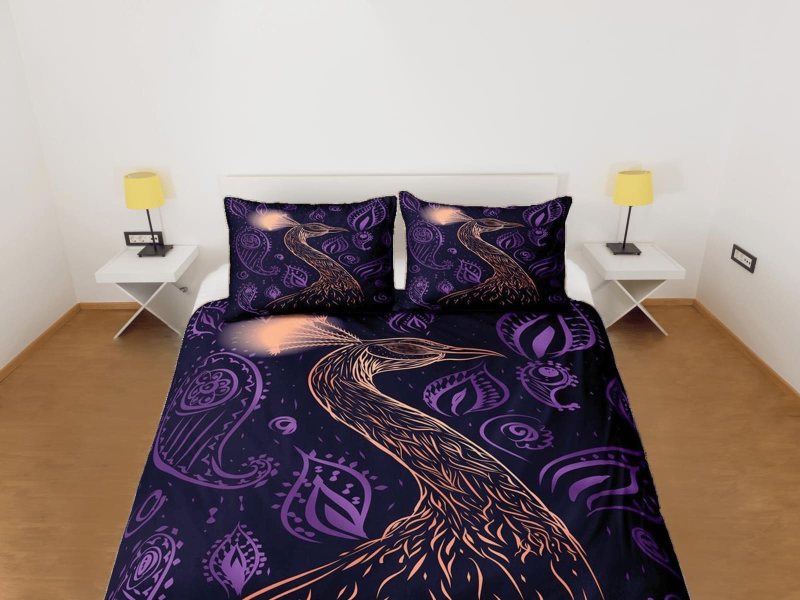 peacock decor purple aesthetic bedding set full, luxury duvet cover queen, king, boho duvet, designer bedding, maximalist…