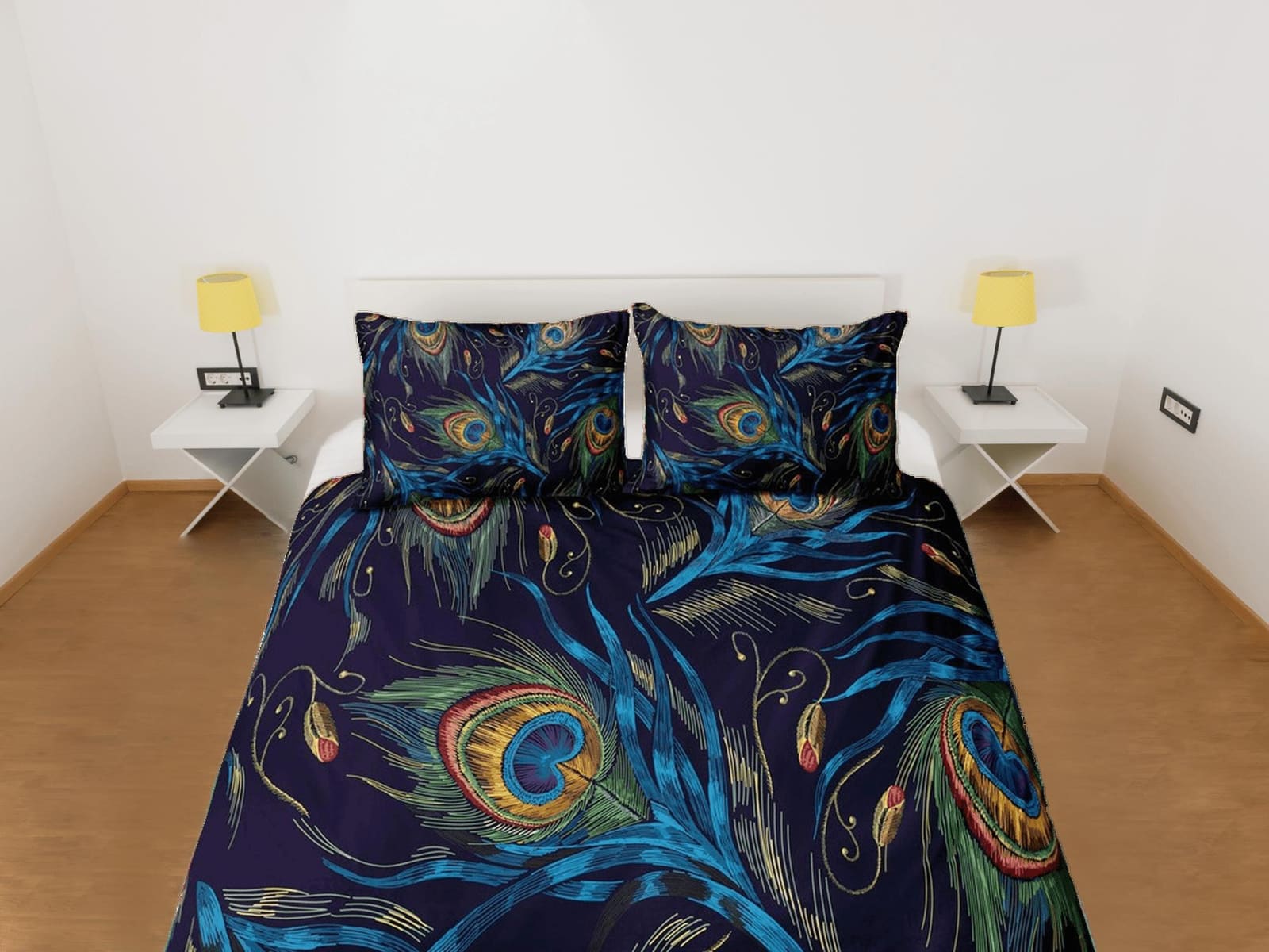 Peacock feather prints aesthetic bedding set full, luxury duvet cover queen, king, boho duvet, designer bedding, maximalis…