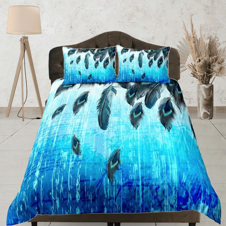 Peacock feathers decor aesthetic bedding set full, luxury duvet cover queen, king, boho duvet, designer bedding, maximalis…