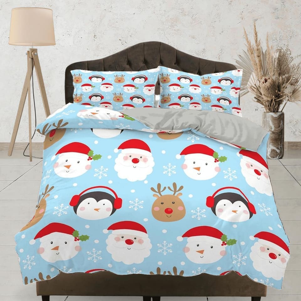 Penguin reindeer Santa Claus Christmas bedding, pillowcase holiday gift duvet cover king queen twin toddler bedding baby C…