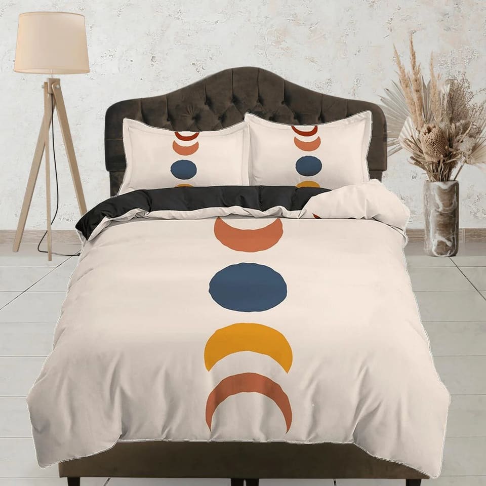 Phases of the Moon Astrology Boho Beige Bedding, Zodiac Gift, Minimalist Dorm Bedding, Aesthetic Duvet Cover King Queen Fu…