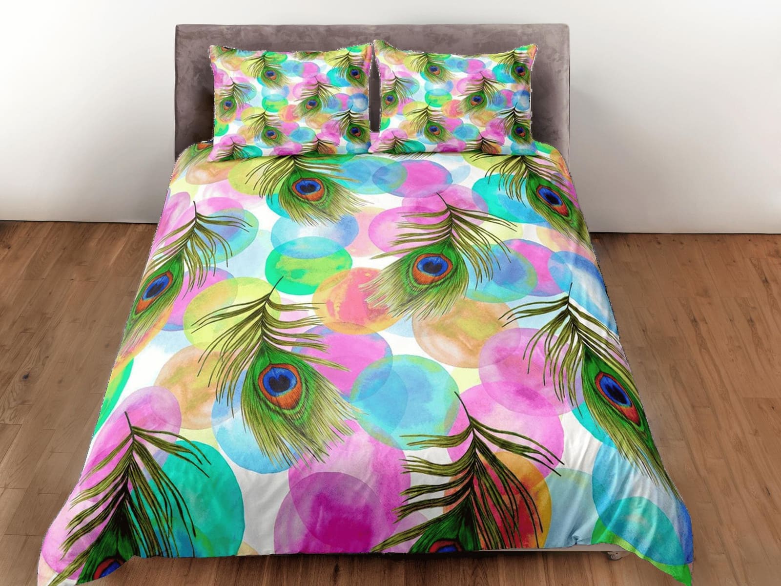 Pink and blue peacock decor aesthetic bedding set full, luxury duvet cover queen, king, boho duvet, designer bedding, maxi…