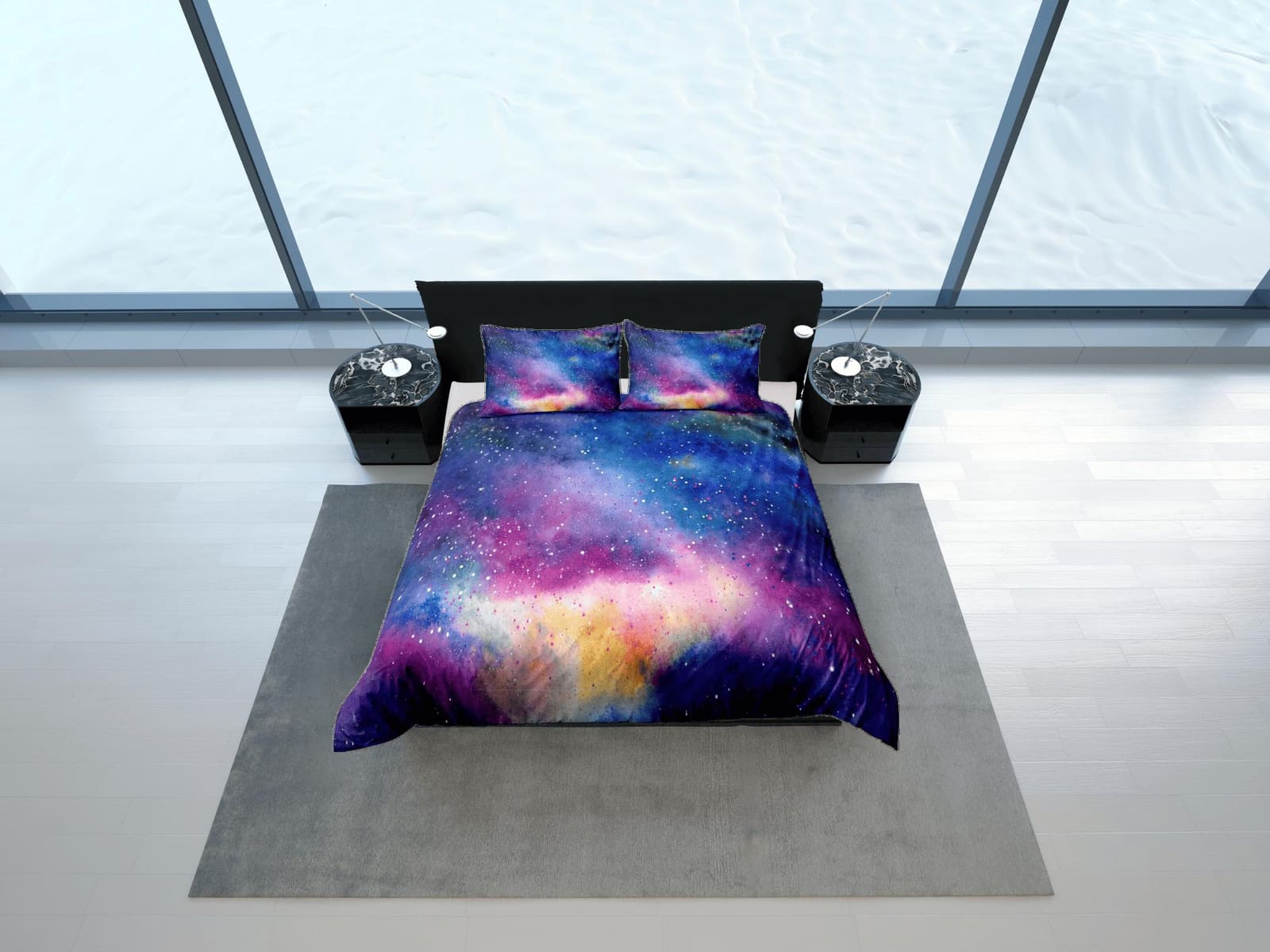 Pink blue galaxy bedding, 3D outer space bedding set full, cosmic duvet cover king, queen, dorm bedding, toddler bedding a…