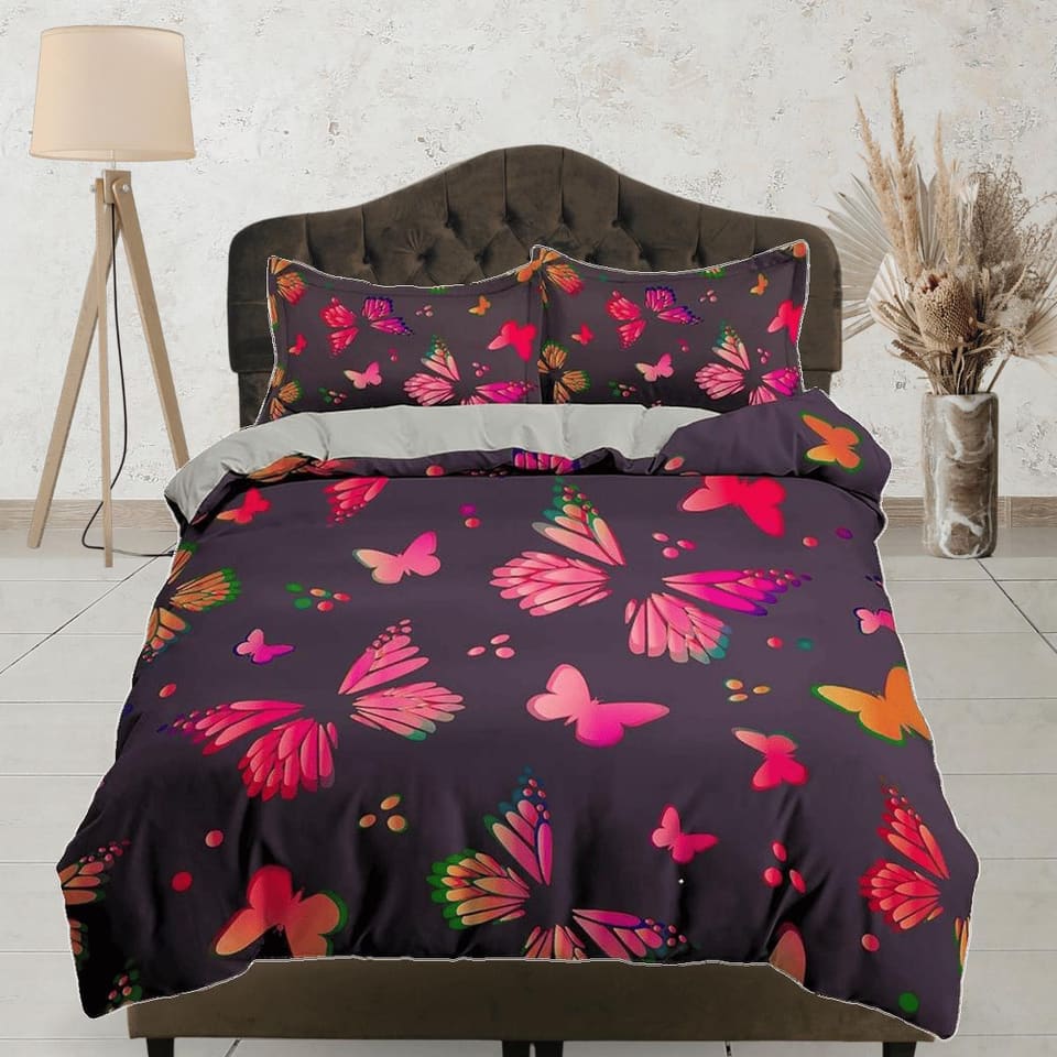 Pink butterfly bedding duvet cover colorful dorm bedding, full size adult duvet king queen twin, butterfly nursery toddler…