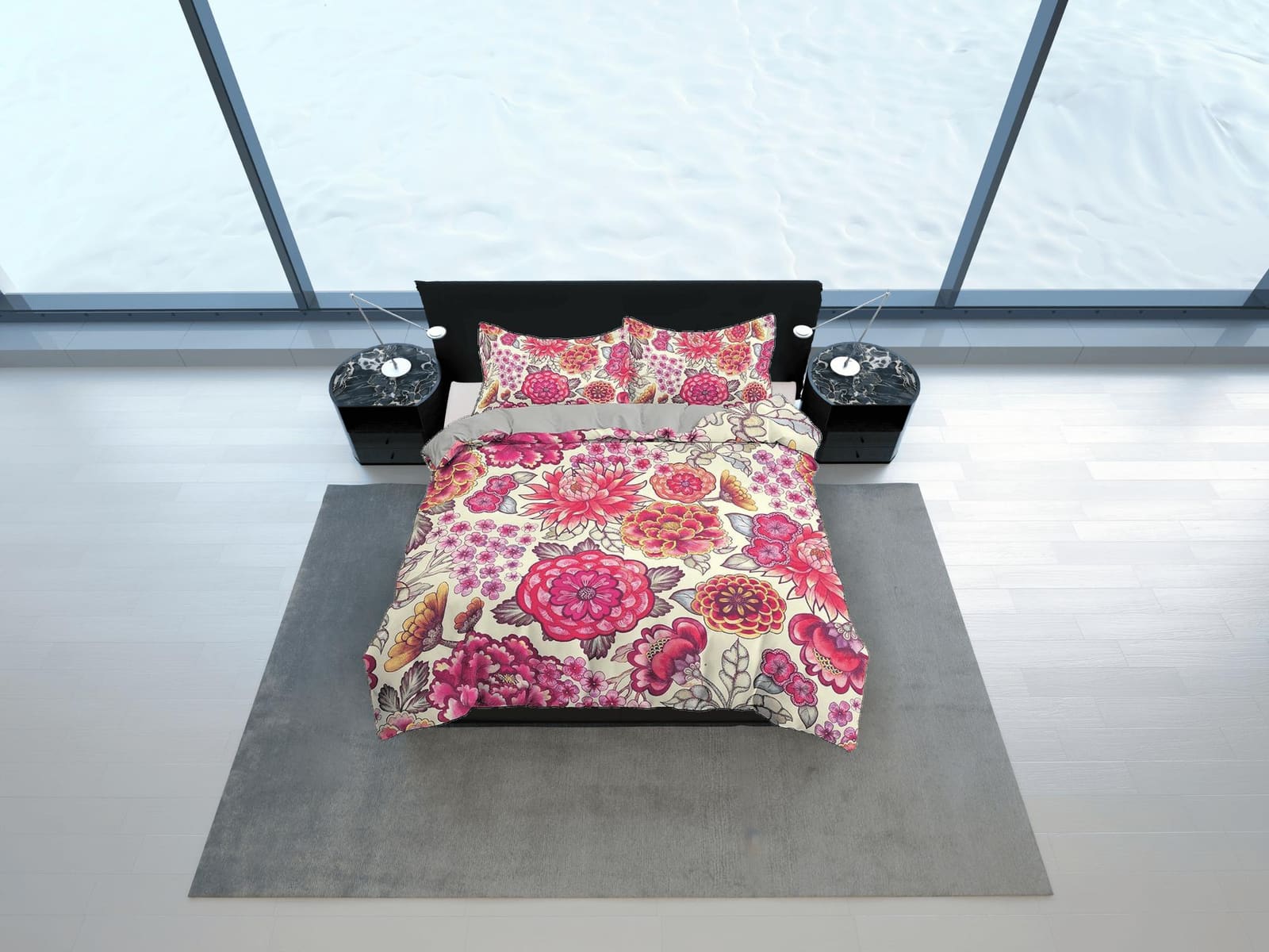 Pink camelia floral duvet cover colorful bedding, teen girl bedroom, baby girl crib bedding boho maximalist bedspread aest…