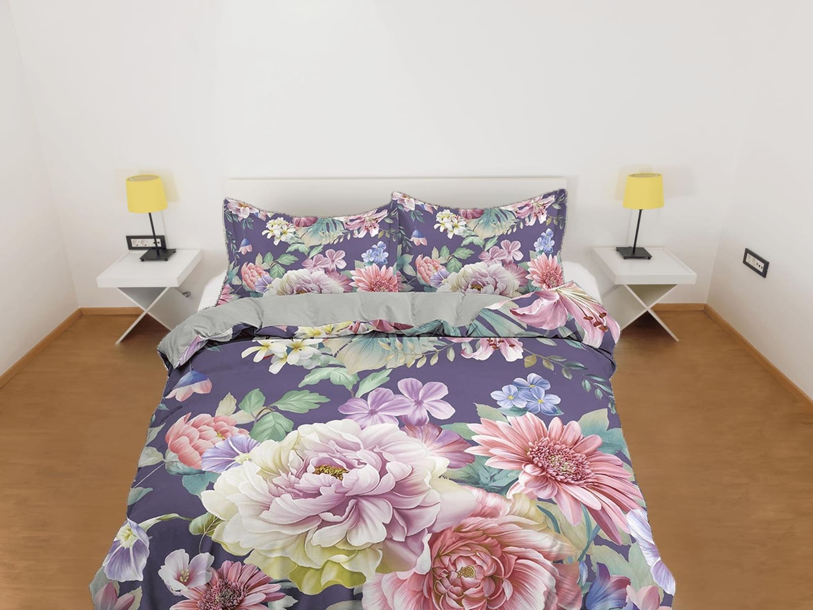 Pink floral bedding, purple duvet cover queen, king, boho duvet, designer bedding, aesthetic bedding, maximalist shabby ch…