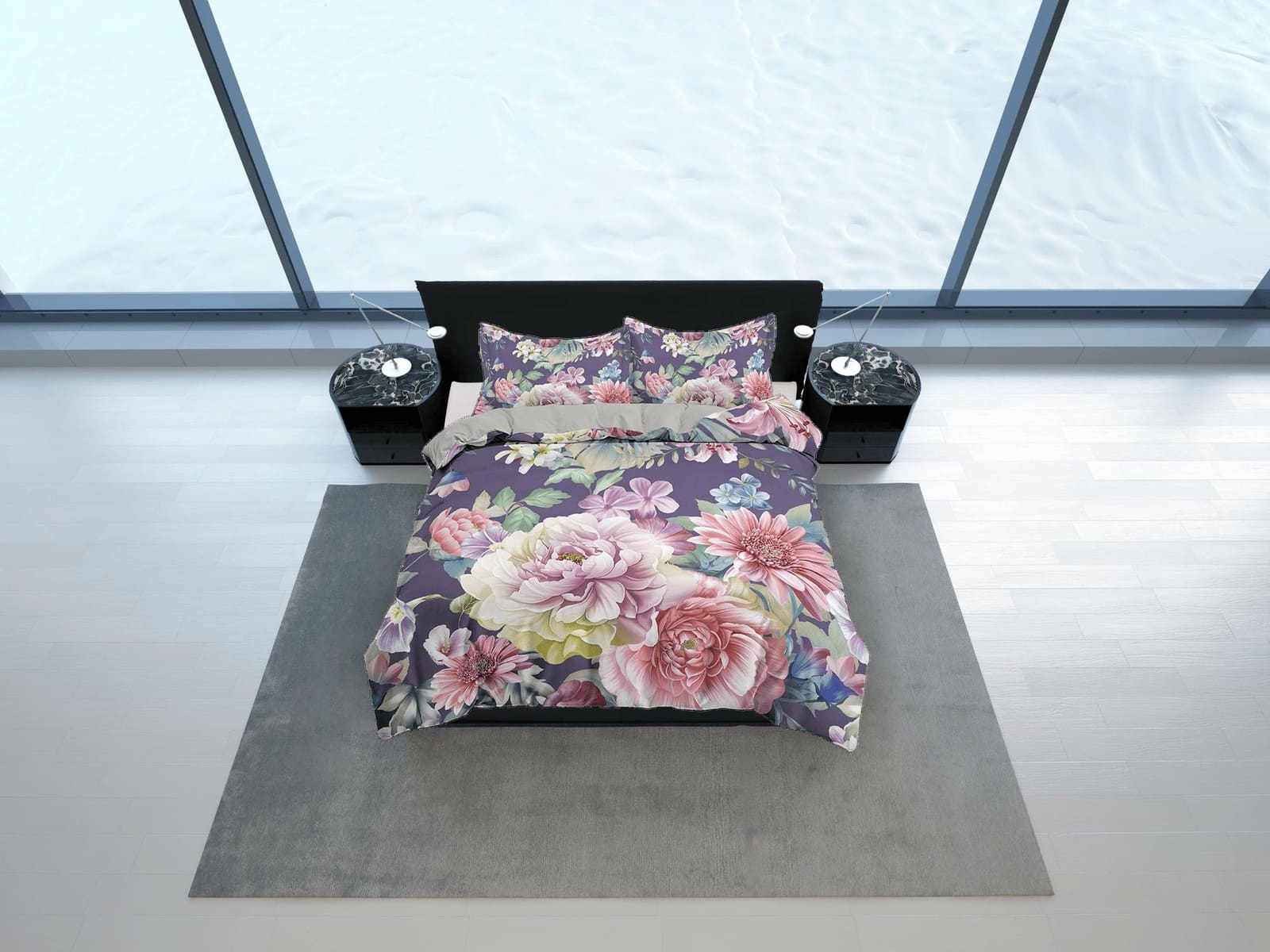 Pink floral bedding, purple duvet cover queen, king, boho duvet, designer bedding, aesthetic bedding, maximalist shabby ch…