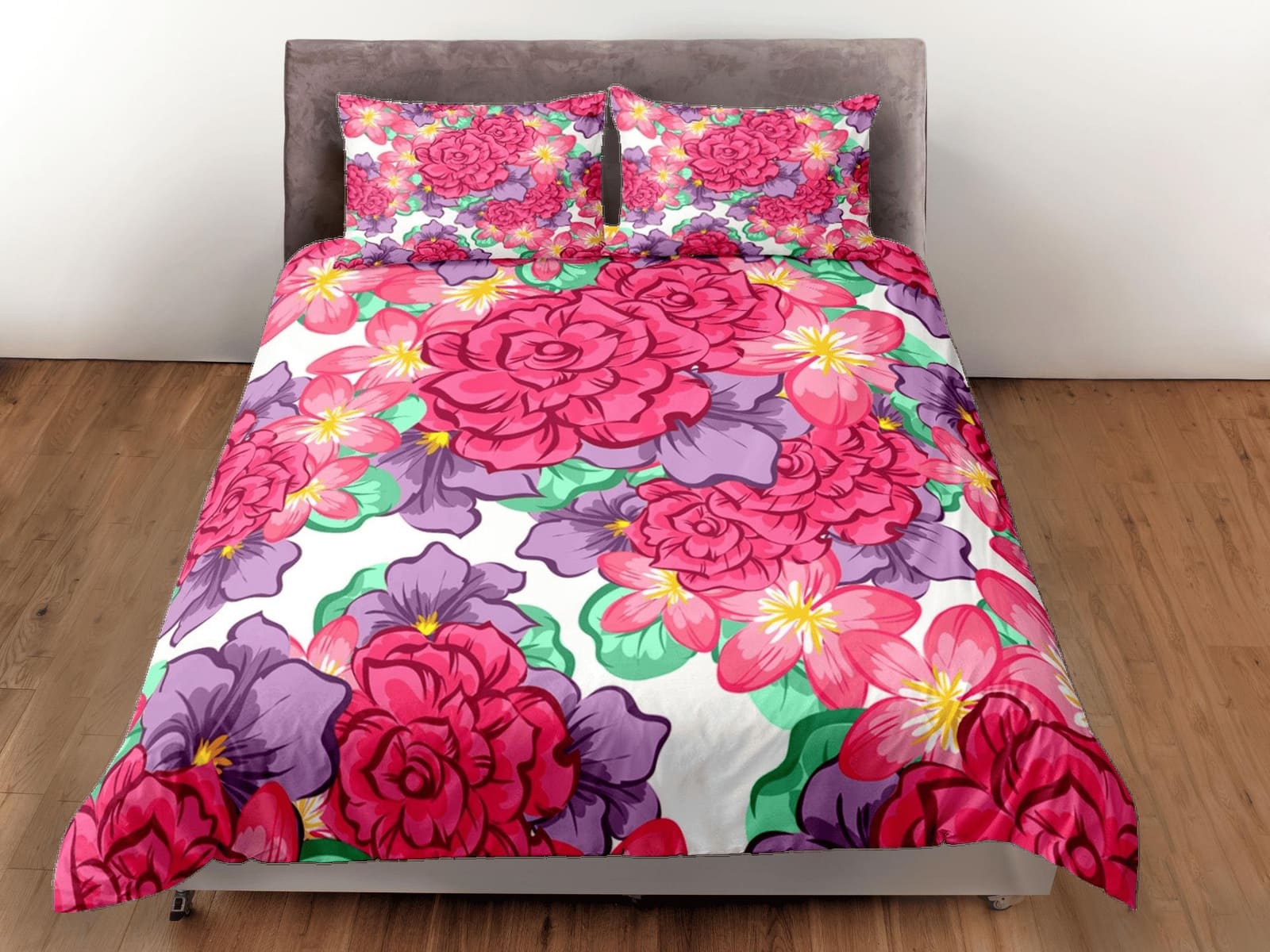 Pink floral bedding, unique adult duvet cover queen, king, boho duvet, designer bedding, aesthetic bedding, maximalist dec…
