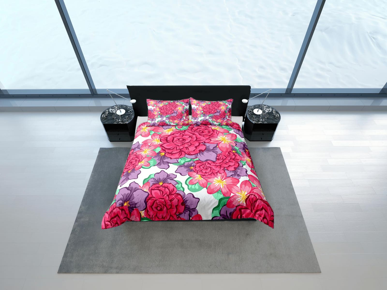 Pink floral bedding, unique adult duvet cover queen, king, boho duvet, designer bedding, aesthetic bedding, maximalist dec…