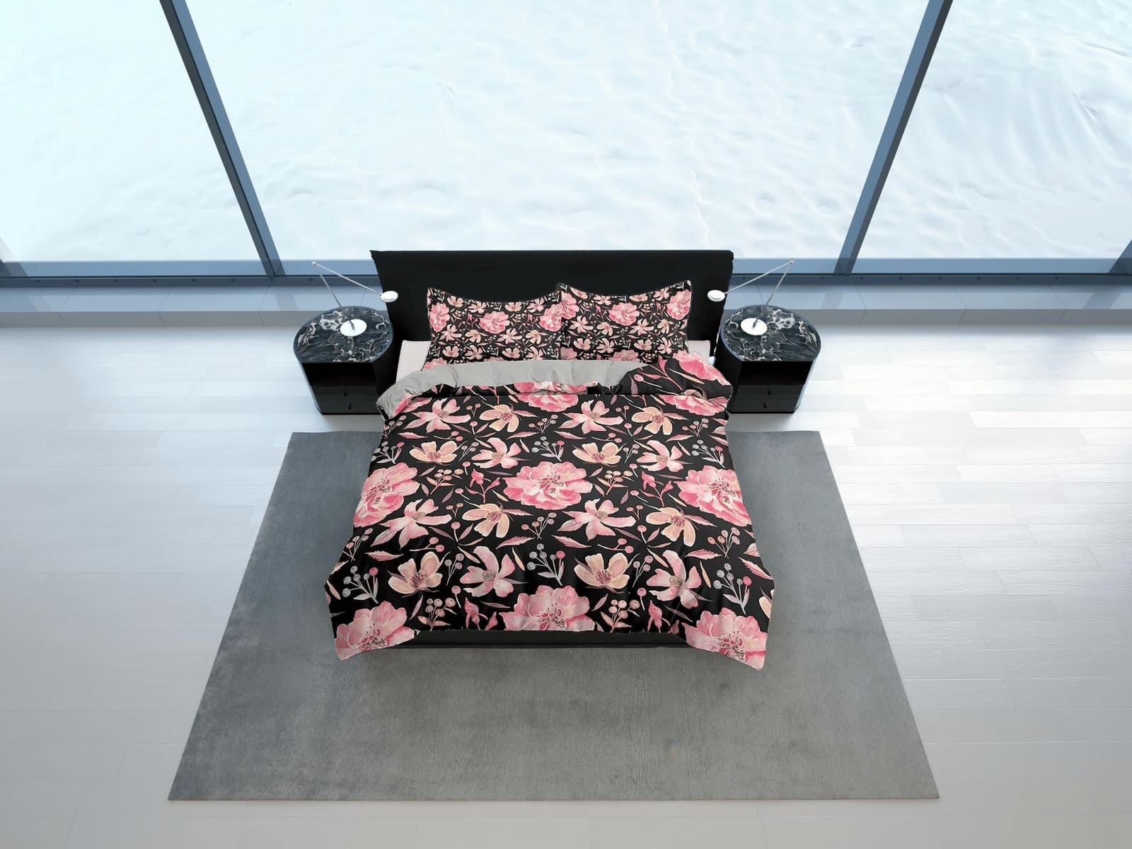 Pink floral retro duvet cover colorful bedding, teen girl bedroom, baby girl crib bedding boho maximalist bedspread aesthe…