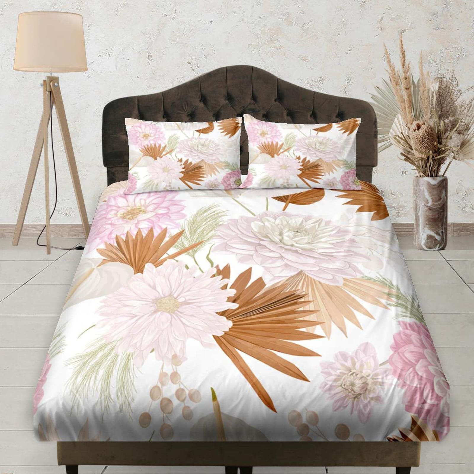 Pink Girly Boho Fitted Sheet Deep Pocket, Floral Prints, Aesthetic Bedding Set Full, Dorm Bedding, Crib Sheet, Shabby Chic…
