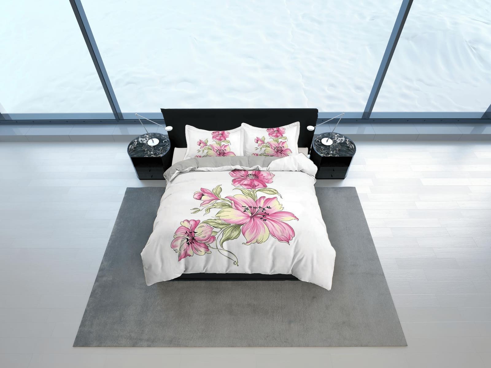 Pink lily floral duvet cover colorful bedding, teen girl bedroom, baby girl crib bedding boho maximalist bedspread aesthet…