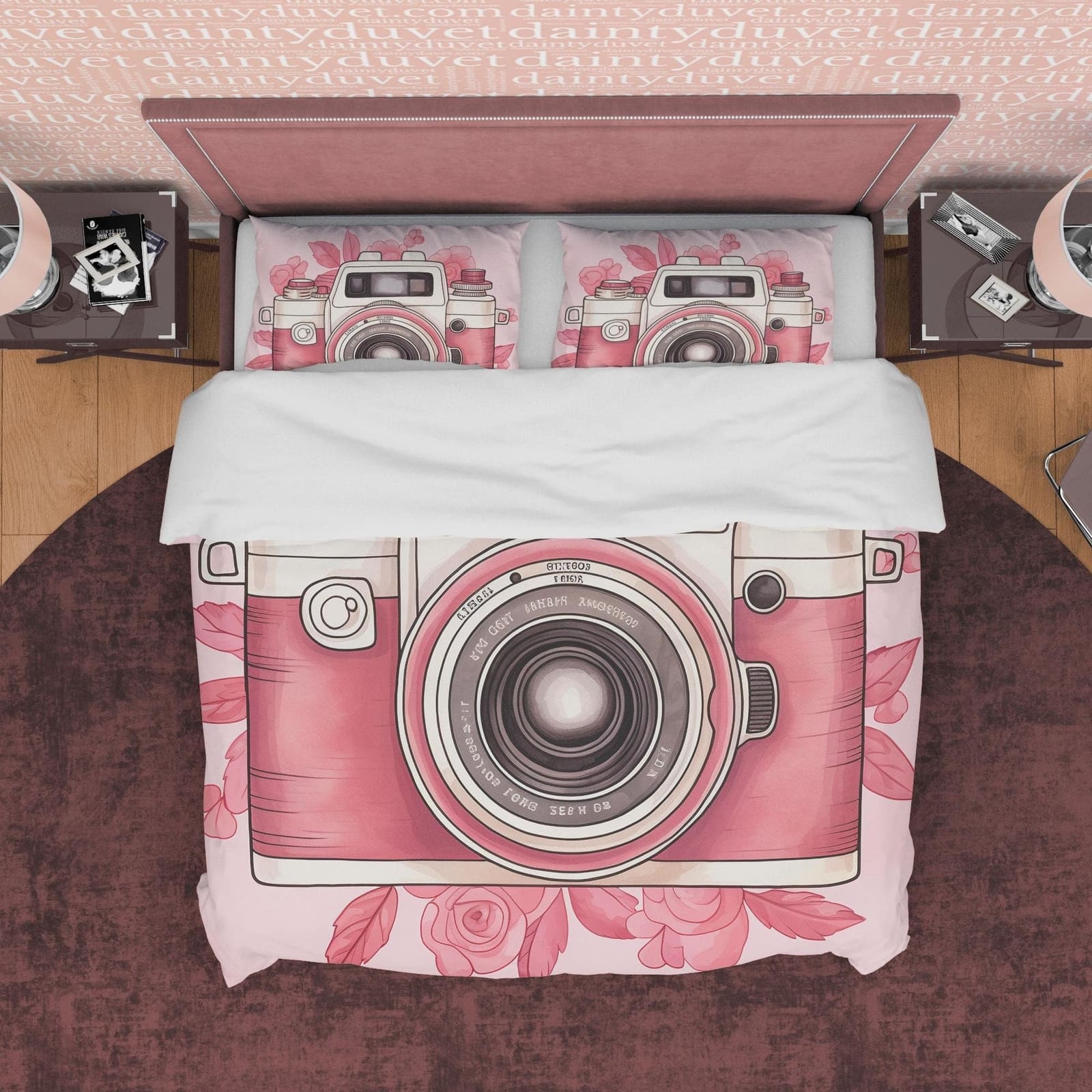 Pink Photography Pattern Duvet Cover, Girl Cute Bedroom Quilt Cover, Girly Photo Lover Bedding, Female Photographer Blanke…
