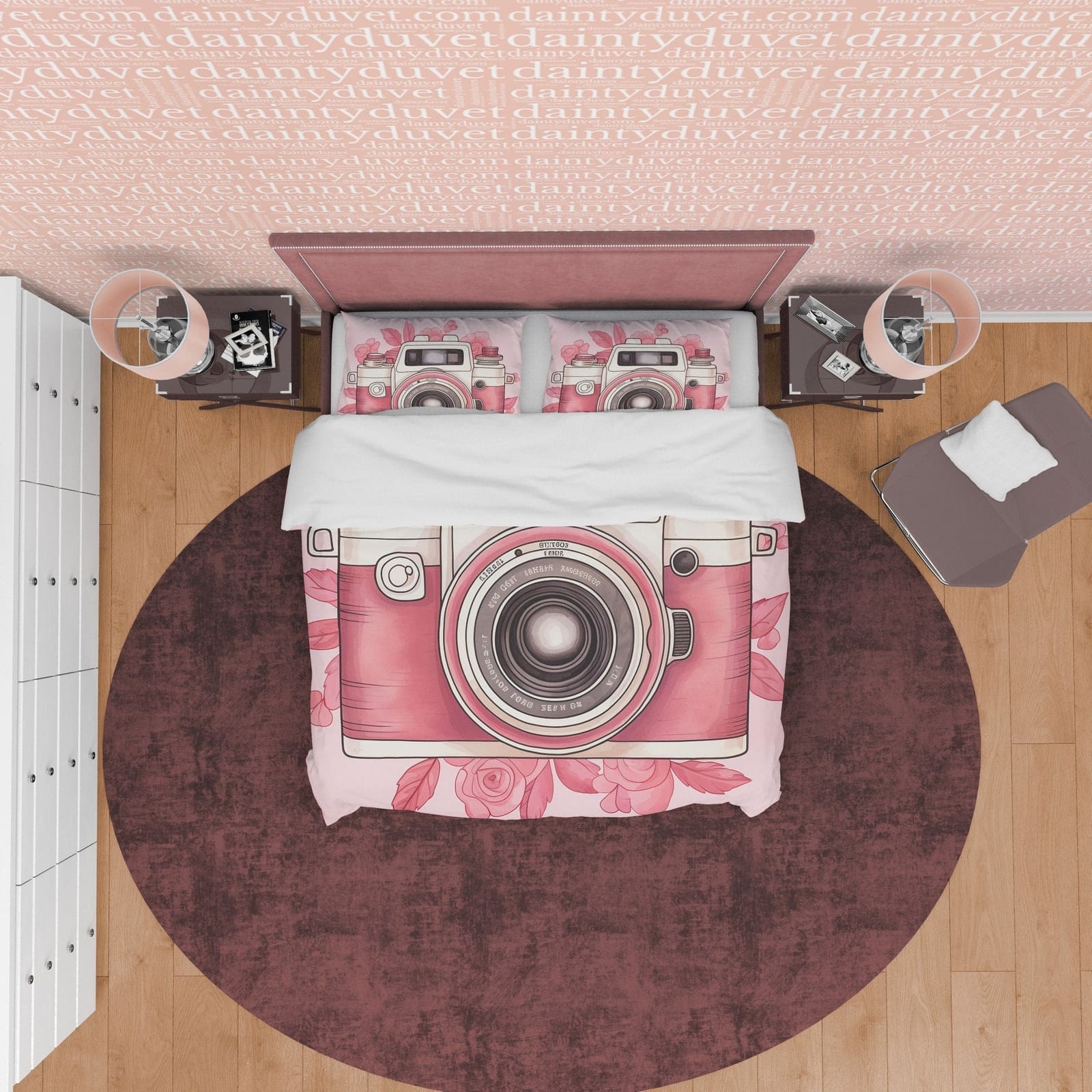 Pink Photography Pattern Duvet Cover, Girl Cute Bedroom Quilt Cover, Girly Photo Lover Bedding, Female Photographer Blanke…