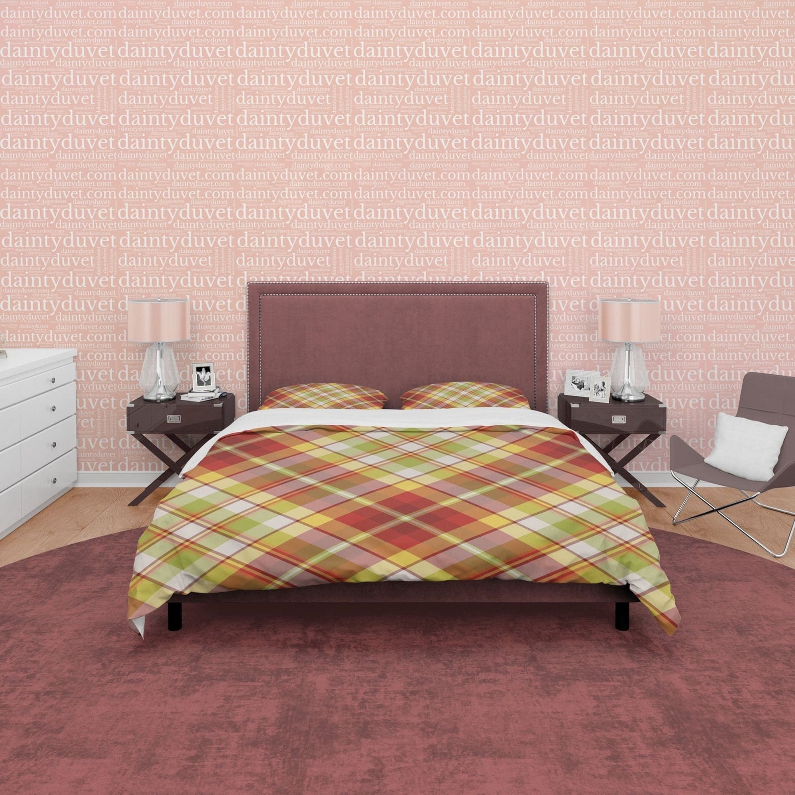 Plaid Bedding Green Red Checkered Duvet Cover, Modern Farmhouse Rustic Bedroom Set, Geometric Tartan Quilt Cover, Autumn B…