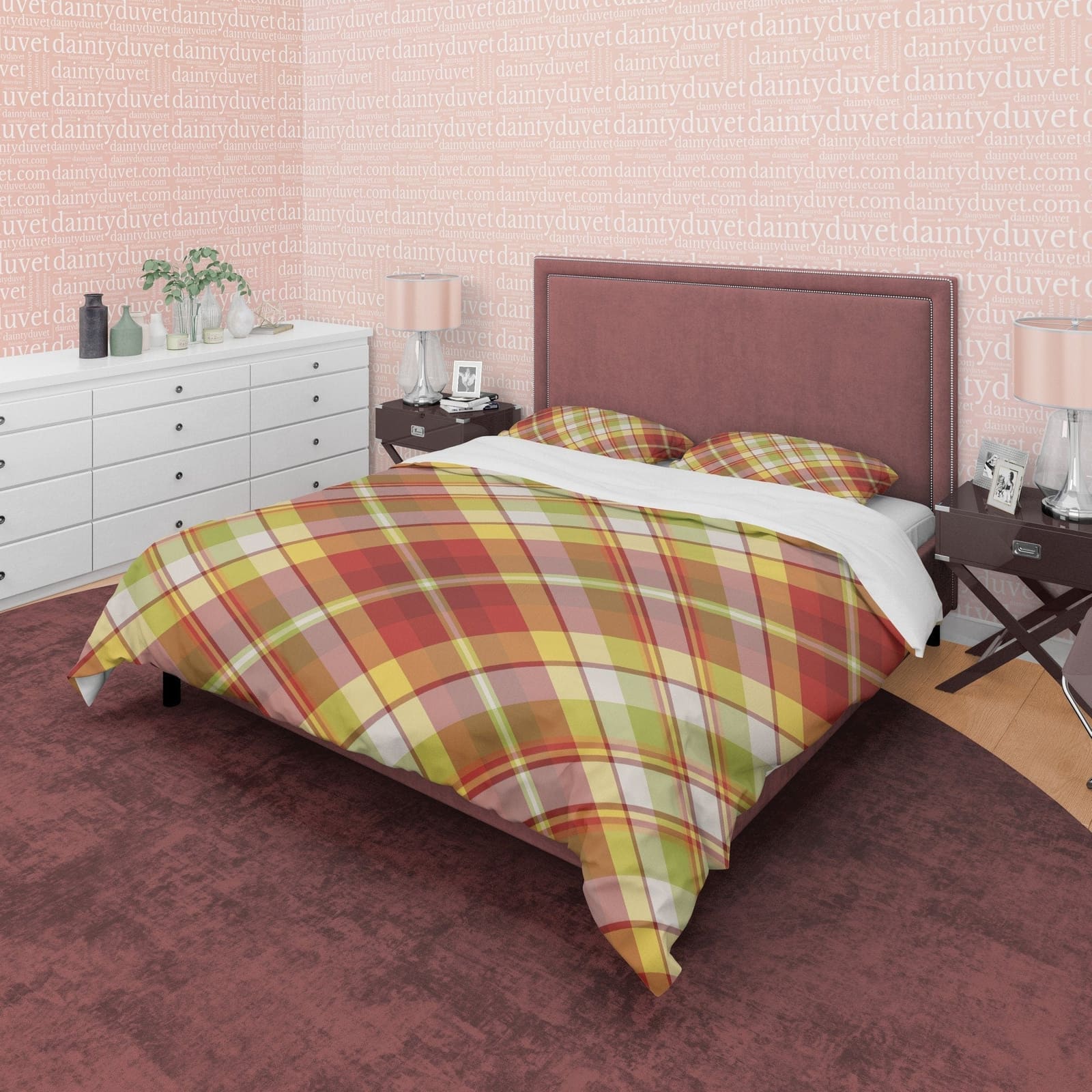Plaid Bedding Green Red Checkered Duvet Cover, Modern Farmhouse Rustic Bedroom Set, Geometric Tartan Quilt Cover, Autumn B…