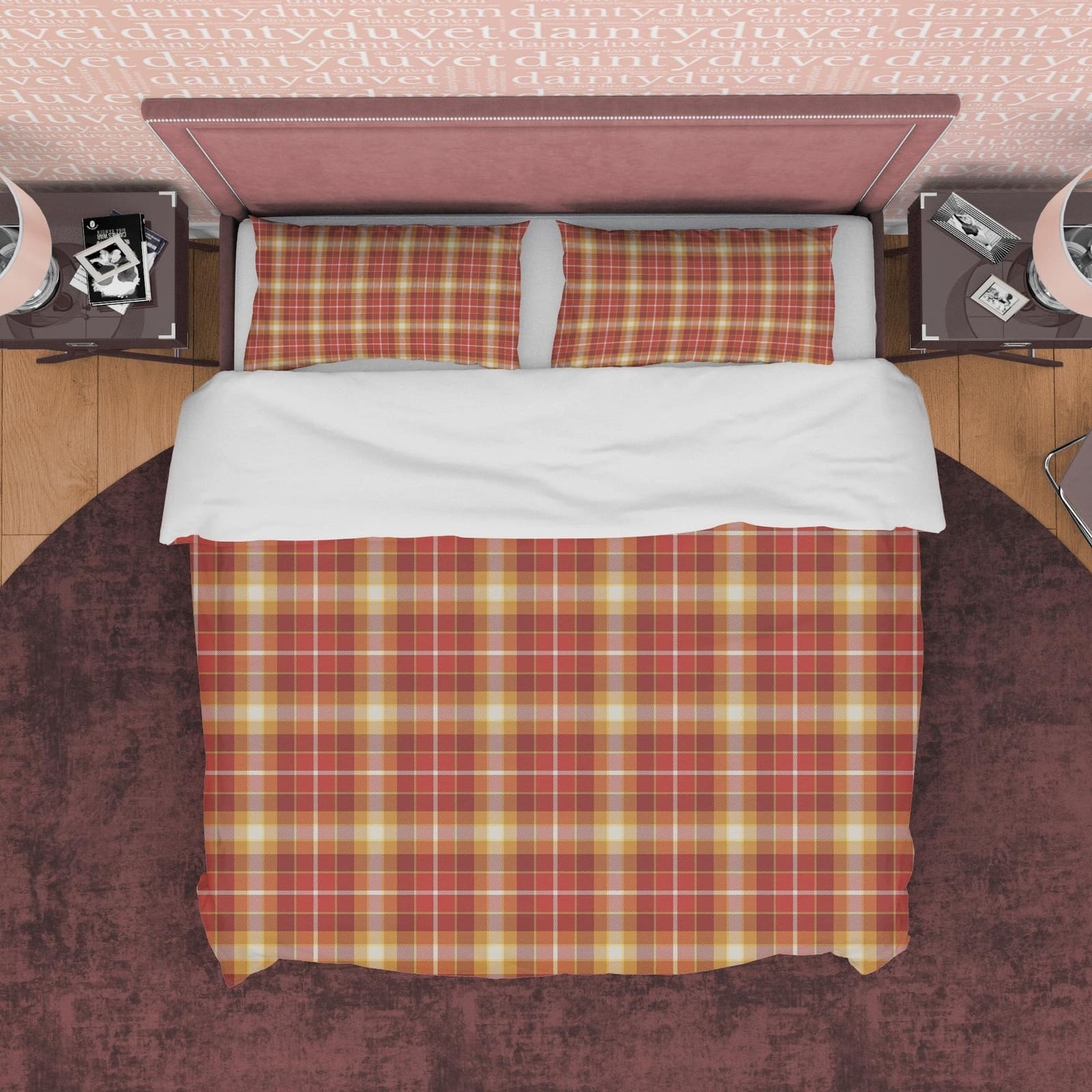 Plaid Brown Red Bedding Checkered Duvet Cover, Square Geometric Blanket Cover Modern Farmhouse Rustic Bedroom Set, Tartan…