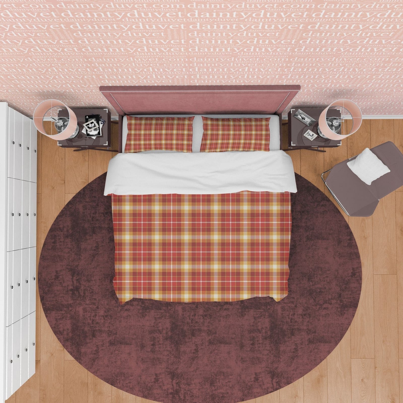 Plaid Brown Red Bedding Checkered Duvet Cover, Square Geometric Blanket Cover Modern Farmhouse Rustic Bedroom Set, Tartan…