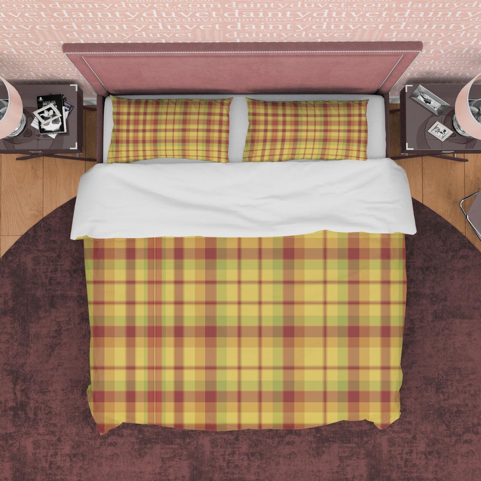 Plaid Yellow Brown Bedding Checkered Duvet Cover, Geometric Modern Farmhouse Rustic Bedroom Set, Bedspread Autumn Color, T…