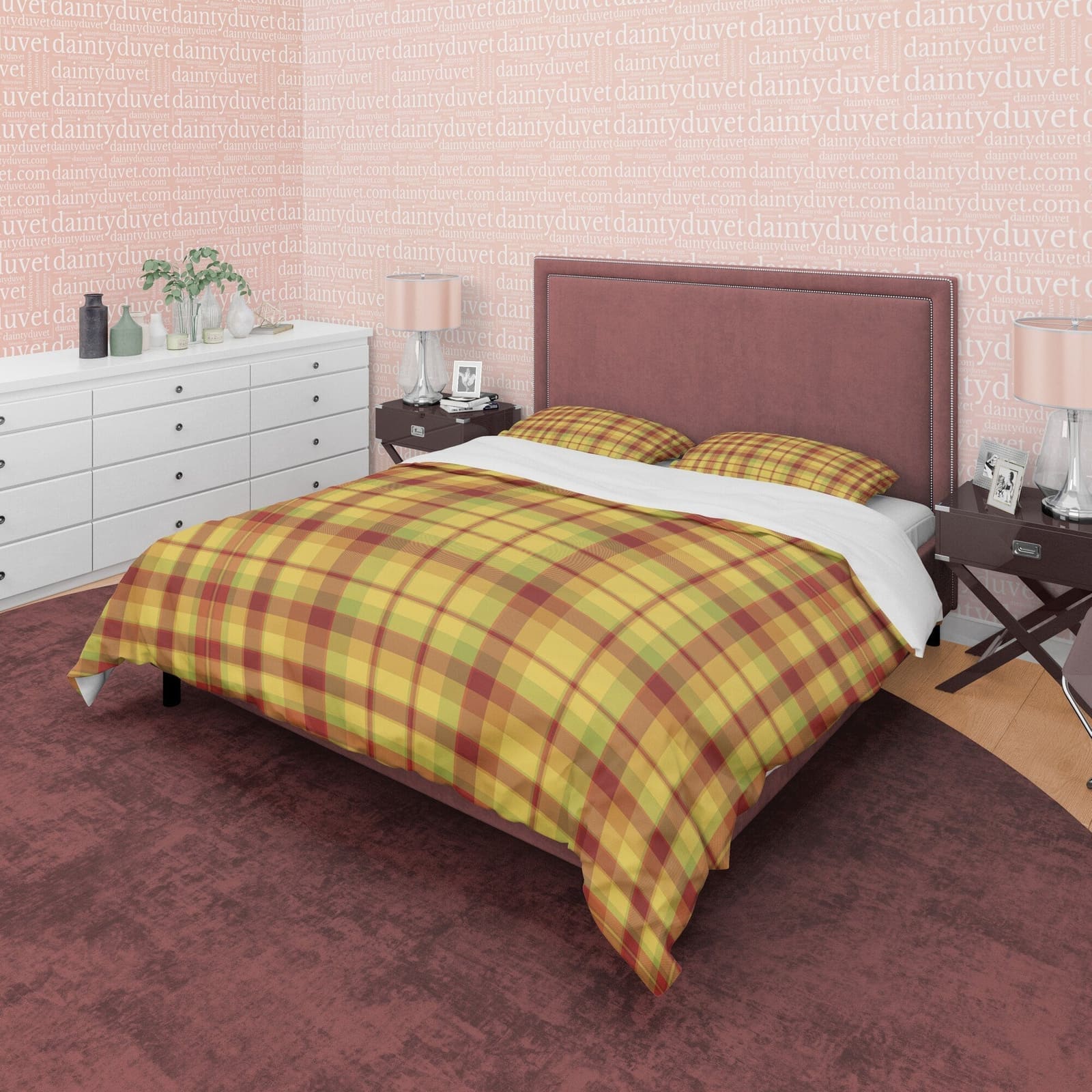 Plaid Yellow Brown Bedding Checkered Duvet Cover, Geometric Modern Farmhouse Rustic Bedroom Set, Bedspread Autumn Color, T…