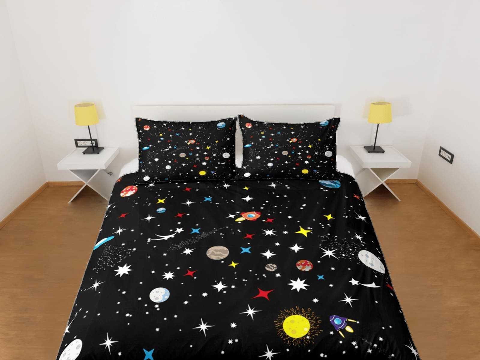 Planets Galaxy Black Duvet Cover Set Bedspread, Teens Kids Bedding with Pillowcase