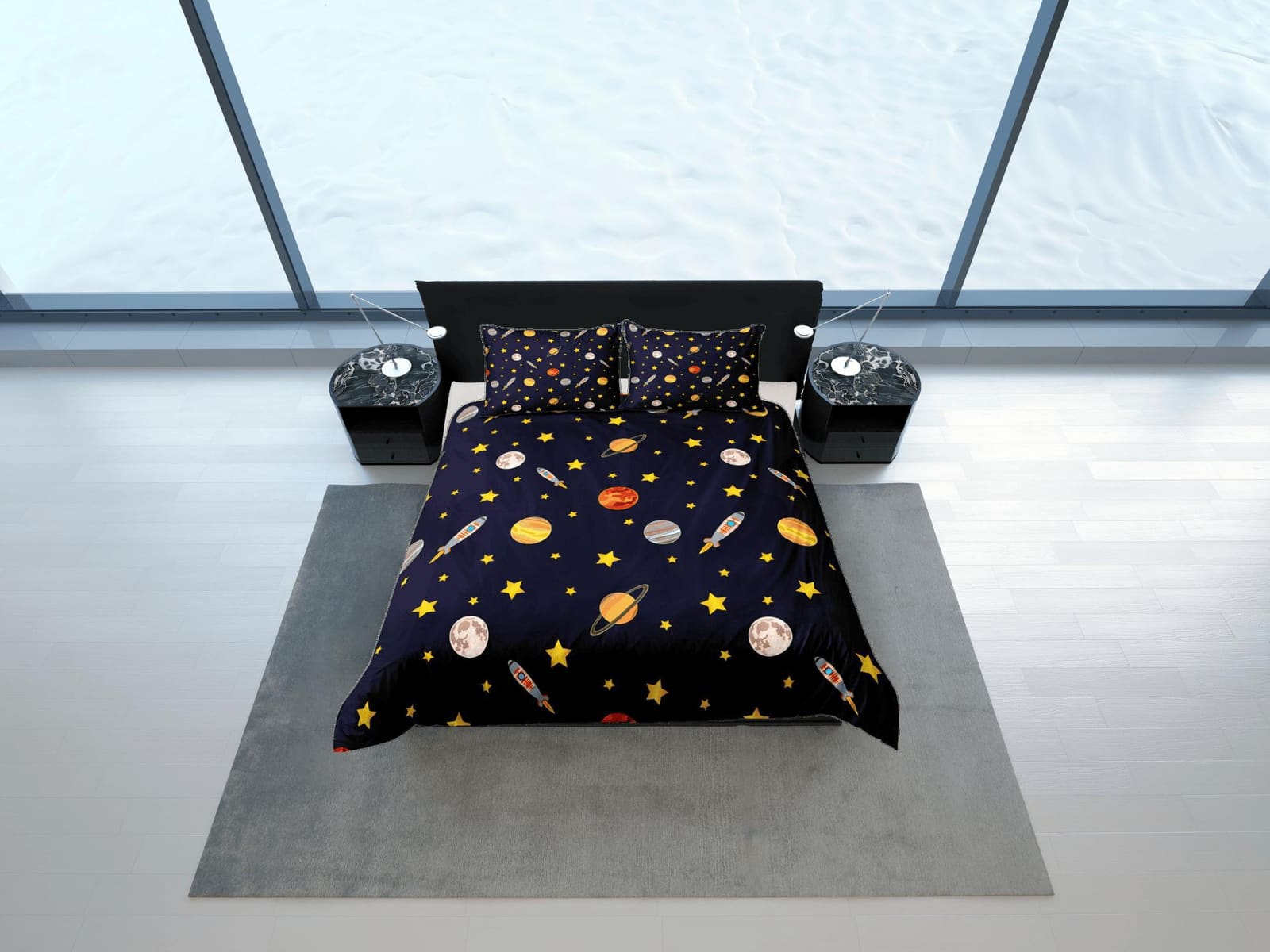 Planets Galaxy Duvet Cover Set Colorful Bedspread, Teens Kids Bedding & Pillowcase