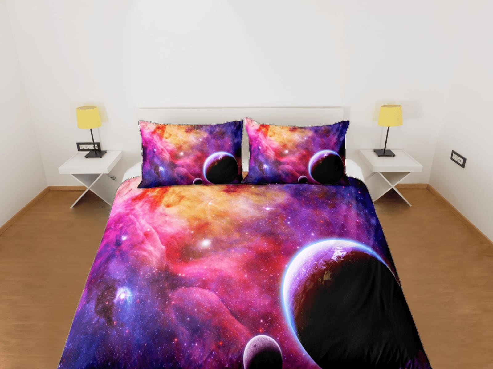 Planets Galaxy Nebula Duvet Cover Set Bedspread, Dorm Bedding with Pillowcase