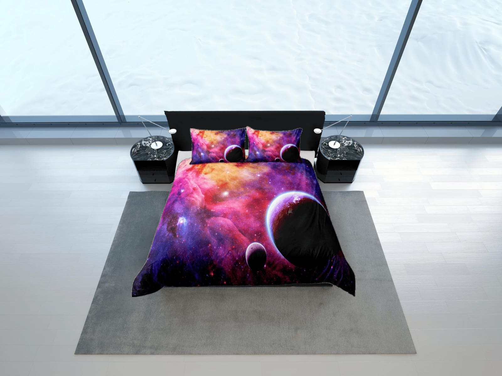 Planets Galaxy Nebula Duvet Cover Set Bedspread, Dorm Bedding with Pillowcase