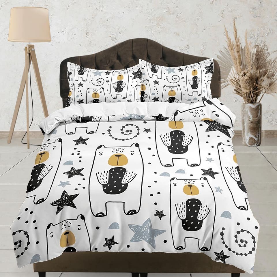 Polar Bear White Toddler Bedding, Unique Duvet Cover for Nursery Kids, Crib Bedding & Pillowcase, Baby Zipper Bedding, Kin…