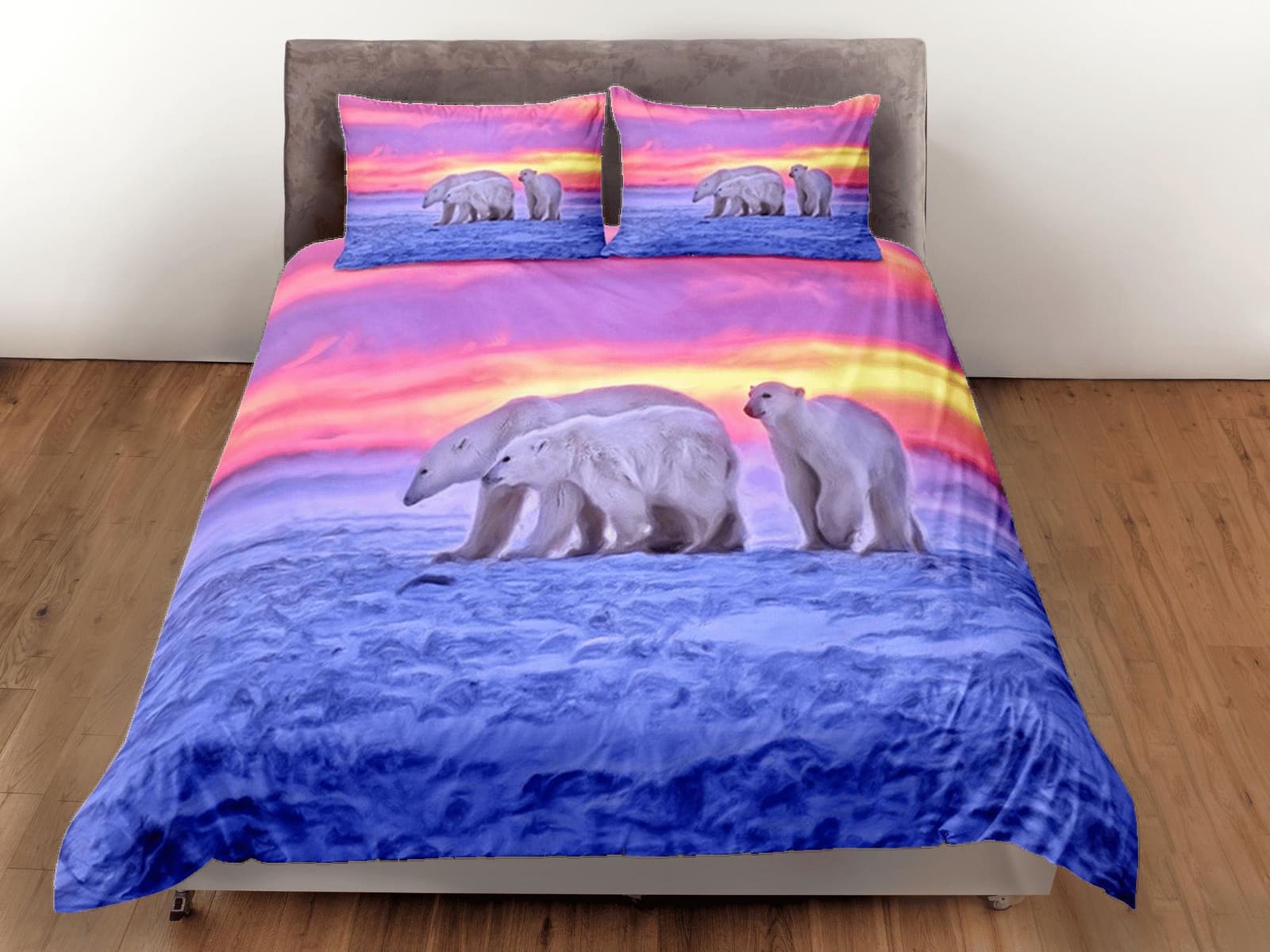 Polar Bears Duvet Cover Set Cute Bedspread, Winter Dorm Bedding with Pillowcase