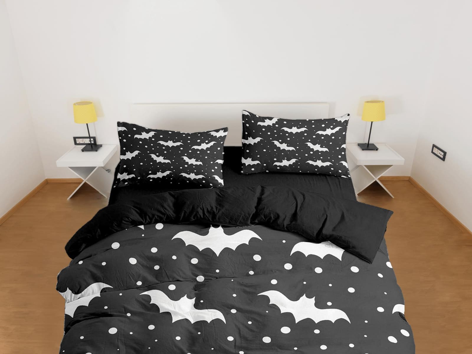 Polka dot bats halloween full bedding & pillowcase, duvet cover set dorm bedding, halloween decor, nursery toddler bedding…