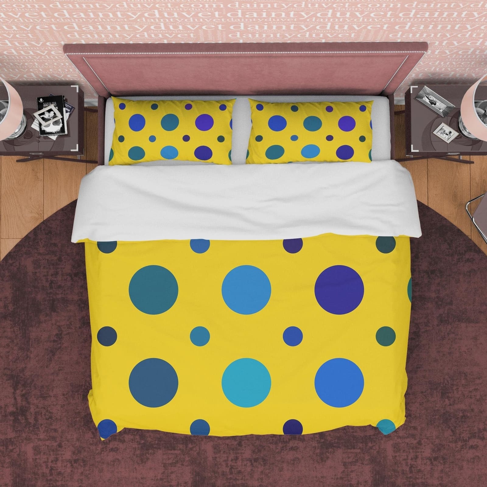 Polka Dot Duvet Cover Geometric Bedding, Blue Dotted Quilt Cover, Yellow Blanket Cover Mid Century Modern Bedroom Set, Col…