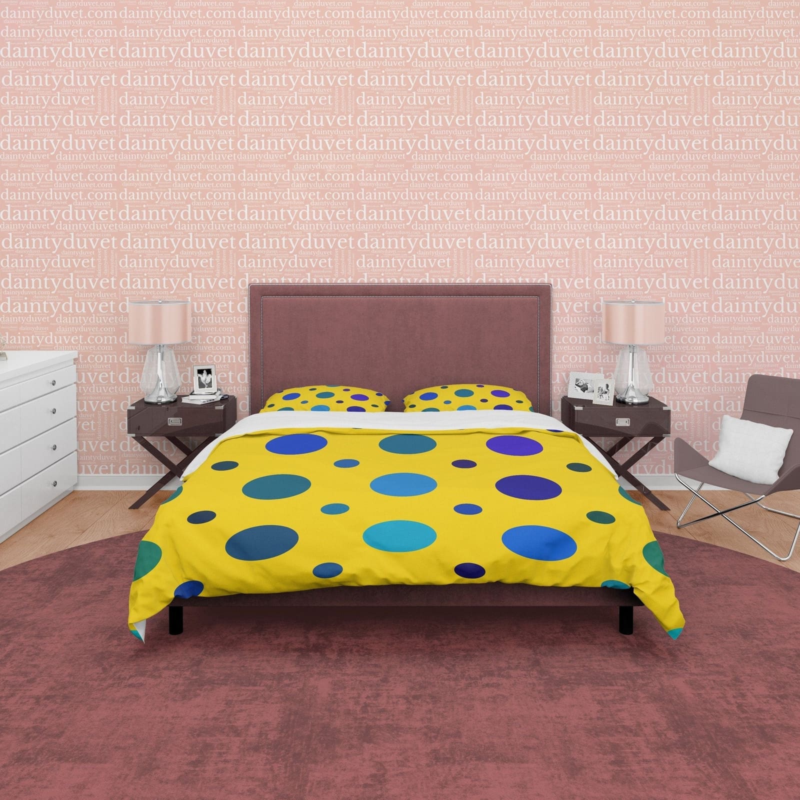 Polka Dot Duvet Cover Geometric Bedding, Blue Dotted Quilt Cover, Yellow Blanket Cover Mid Century Modern Bedroom Set, Col…