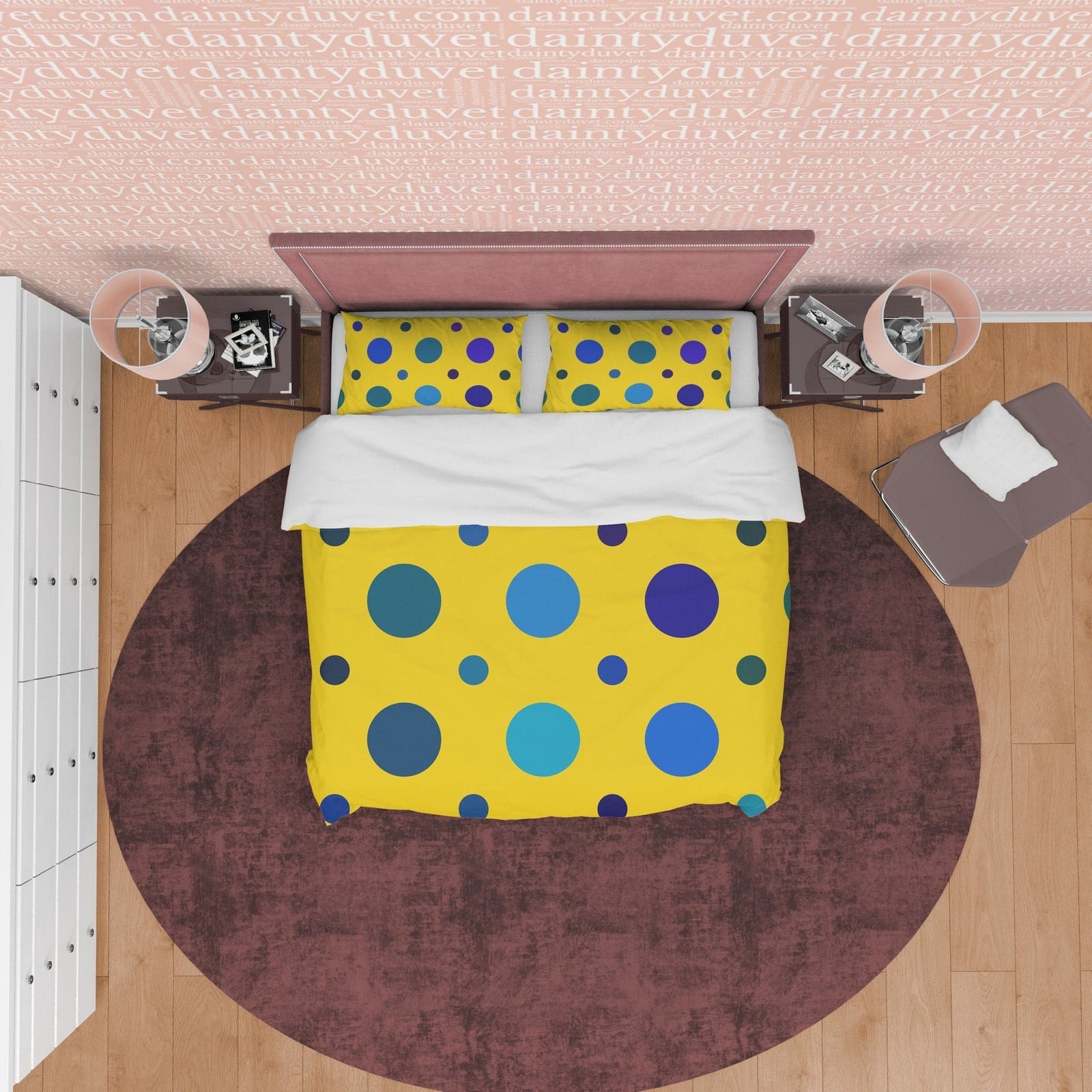 Polka Dot Duvet Cover Geometric Bedding, Blue Dotted Quilt Cover, Yellow Blanket Cover Mid Century Modern Bedroom Set, Col…