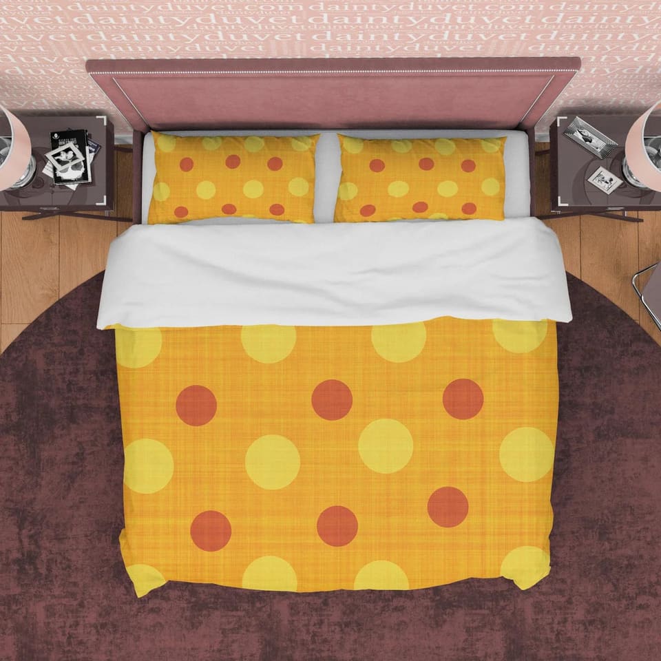 Polka Dot Duvet Cover Geometric Bedding, Brown Dotted Quilt Cover, Yellow Blanket Cover Mid Century Modern Bedroom Set, Co…