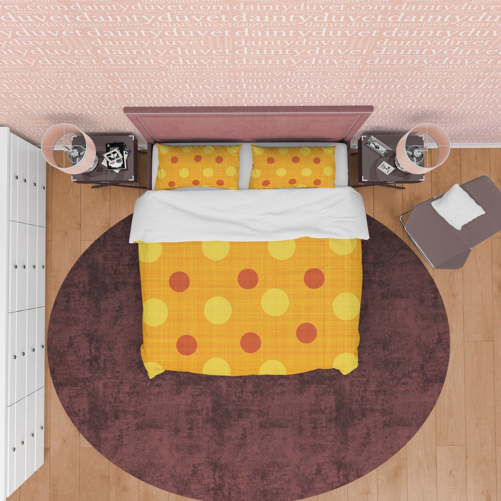 Polka Dot Duvet Cover Geometric Bedding, Brown Dotted Quilt Cover, Yellow Blanket Cover Mid Century Modern Bedroom Set, Co…