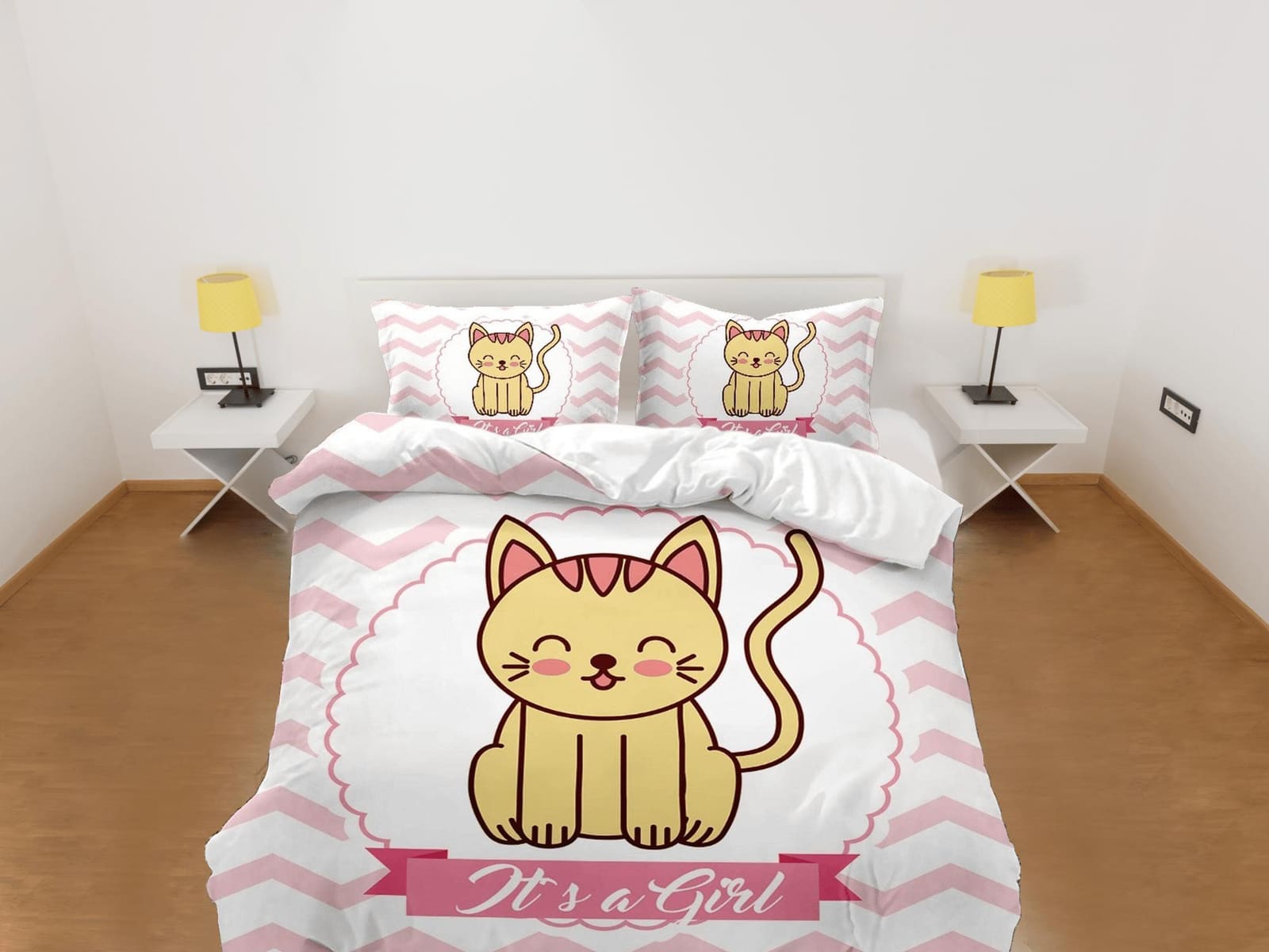 Pregnancy announcement girl, cute cat bedding, toddler bedding, kids duvet cover set, gift for cat lovers, baby bedding, b…