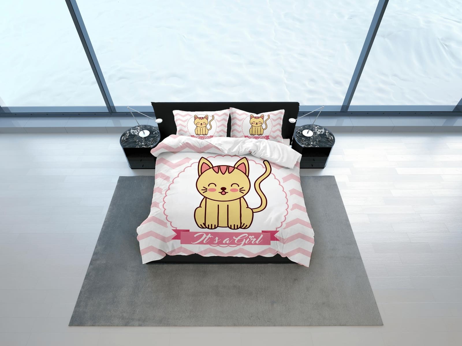 Pregnancy announcement girl, cute cat bedding, toddler bedding, kids duvet cover set, gift for cat lovers, baby bedding, b…