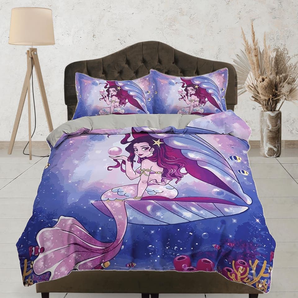 Pretty fairy fantasy themed toddler bedding, blue purple duvet cover for kids, crib bedding, baby zipper bedding, king que…